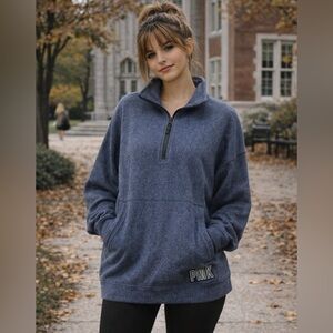Victoria’s Secret PINK Navy Heather Quarter Zip Pullover Medium